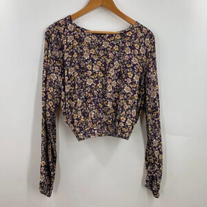 Elodie Women's Floral Cropped Open Back‎ Long Sleeve Top Size XL NWT
